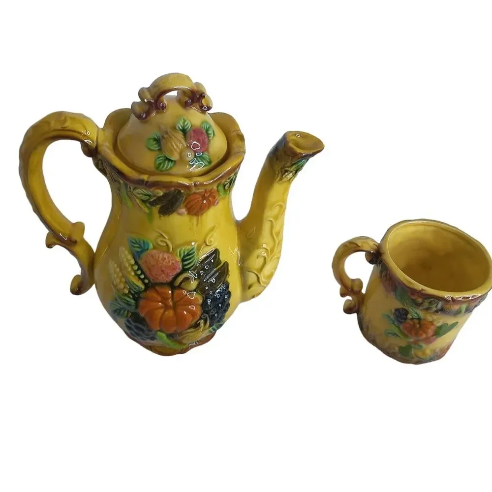 Vtg Napco Thanksgiving Turkey Coffee Pot Set Japan Harvest Ceramic Mugs Creamer